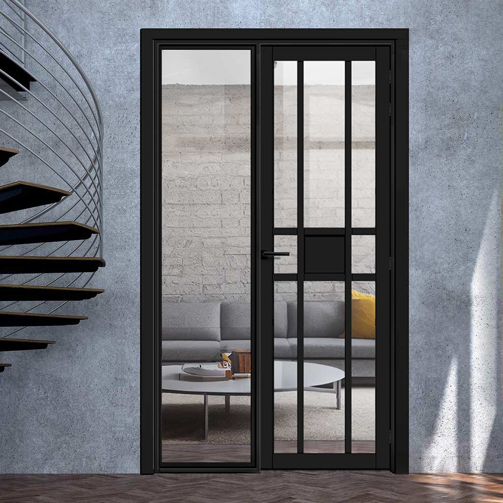 Bespoke Room Divider - Eco-Urban® Tromso Door DD6402C - Clear Glass with Full Glass Side - Premium Primed - Colour & Size Options