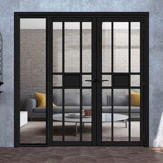 Image: Bespoke Room Divider - Eco-Urban® Tromso Eco-Urban® Door Pair DD6402C - Clear Glass with Full Glass Side - Premium Primed - Colour & Size Options