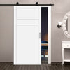 Top Mounted Black Sliding Track & Solid Wood Door - Eco-Urban® Orkney 3 Panel Solid Wood Door DD6403 - Cloud White Premium Primed