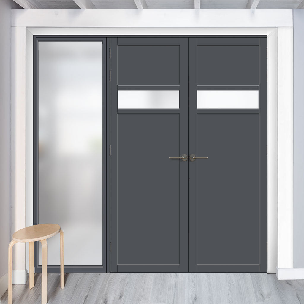 Bespoke Room Divider - Eco-Urban® Orkney Eco-Urban® Door Pair DD6403F - Frosted Glass with Full Glass Side - Premium Primed - Colour & Size Options