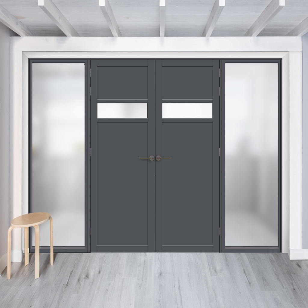 Bespoke Room Divider - Eco-Urban® Orkney Door Pair DD6403F - Frosted Glass with Full Glass Sides - Premium Primed - Colour & Size Options