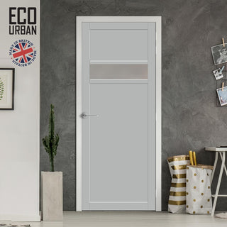 Image: Handmade Eco-Urban Orkney 1 Pane 2 Panel Solid Wood Internal Door UK Made DD6403SG Frosted Glass - Eco-Urban® Mist Grey Premium Primed