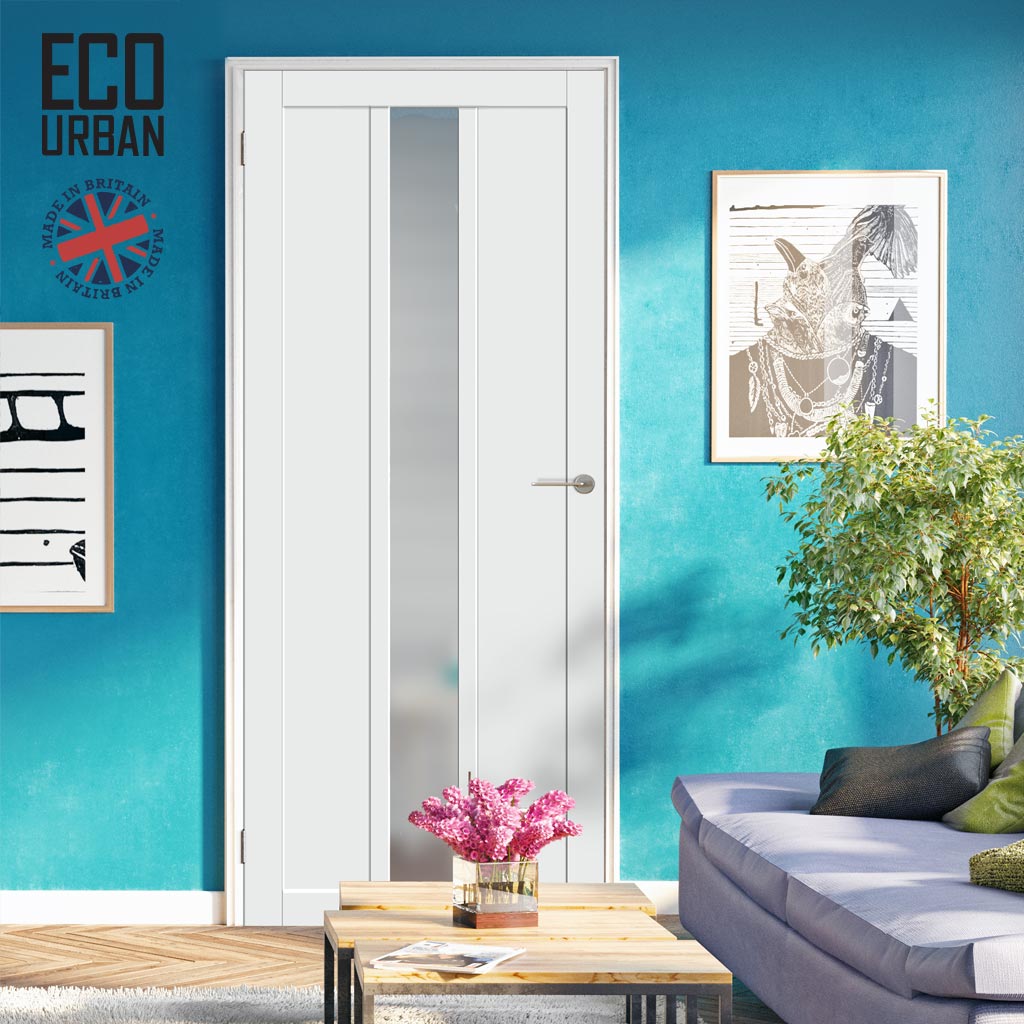 Handmade Eco-Urban Cornwall 1 Pane 2 Panel Solid Wood Internal Door UK Made DD6404SG Frosted Glass - Eco-Urban® Cloud White Premium Primed