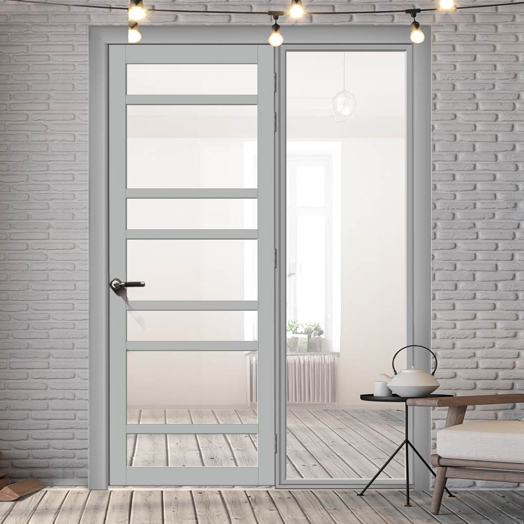 Bespoke Room Divider - Eco-Urban® Metropolitan Door DD6405C - Clear Glass with Full Glass Side - Premium Primed - Colour & Size Options