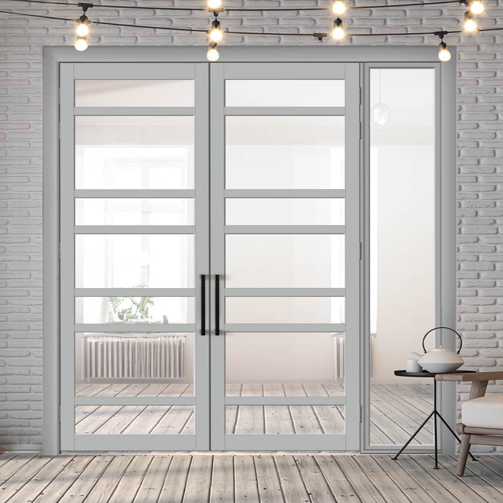 Room Divider - Handmade Eco-Urban® Metropolitan Door Pair DD6405C - Clear Glass - Premium Primed - Colour & Size Options