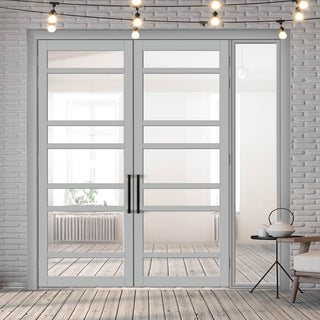 Image: Room Divider - Handmade Eco-Urban® Metropolitan Door Pair DD6405C - Clear Glass - Premium Primed - Colour & Size Options