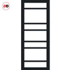 Top Mounted Black Sliding Track & Solid Wood Double Doors - Eco-Urban® Metropolitan 7 Pane Doors DD6405SG Frosted Glass - Shadow Black Premium Primed
