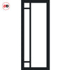 Top Mounted Black Sliding Track & Solid Wood Double Doors - Eco-Urban® Suburban 4 Pane Doors DD6411SG Frosted Glass - Shadow Black Premium Primed