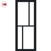 Top Mounted Black Sliding Track & Solid Wood Double Doors - Eco-Urban® Hampton 4 Pane Doors DD6413SG Frosted Glass - Shadow Black Premium Primed