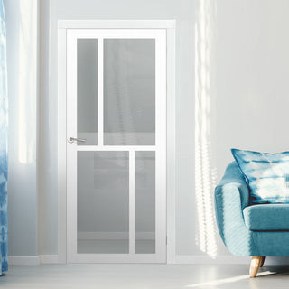 Image: Handmade Eco-Urban Hampton 4 Pane Solid Wood Internal Door UK Made DD6413G Clear Glass - Eco-Urban® Cloud White Premium Primed