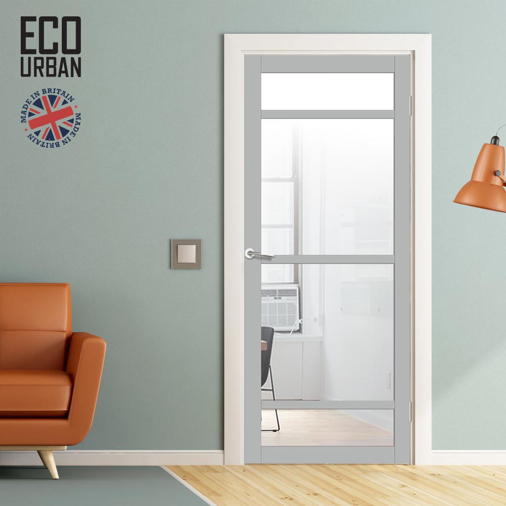 Handmade Eco-Urban Malvan 4 Pane Solid Wood Internal Door UK Made DD6414G Clear Glass - Eco-Urban® Mist Grey Premium Primed