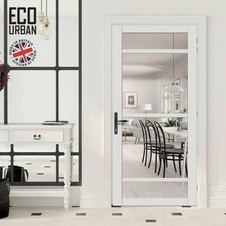Image: Handmade Eco-Urban Malvan 4 Pane Solid Wood Internal Door UK Made DD6414G Clear Glass - Eco-Urban® Cloud White Premium Primed