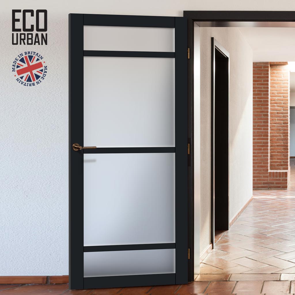 Handmade Eco-Urban Malvan 4 Pane Door DD6414SG Frosted Glass - Black Premium Primed