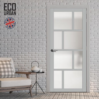 Image: Handmade Eco-Urban Kochi 8 Pane Solid Wood Internal Door UK Made DD6415SG Frosted Glass - Eco-Urban® Mist Grey Premium Primed