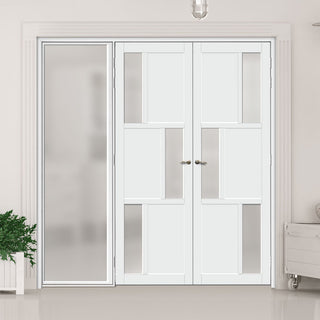 Image: Room Divider - Handmade Eco-Urban® Tokyo Door Pair DD6423F - Frosted Glass - Premium Primed - Colour & Size Options