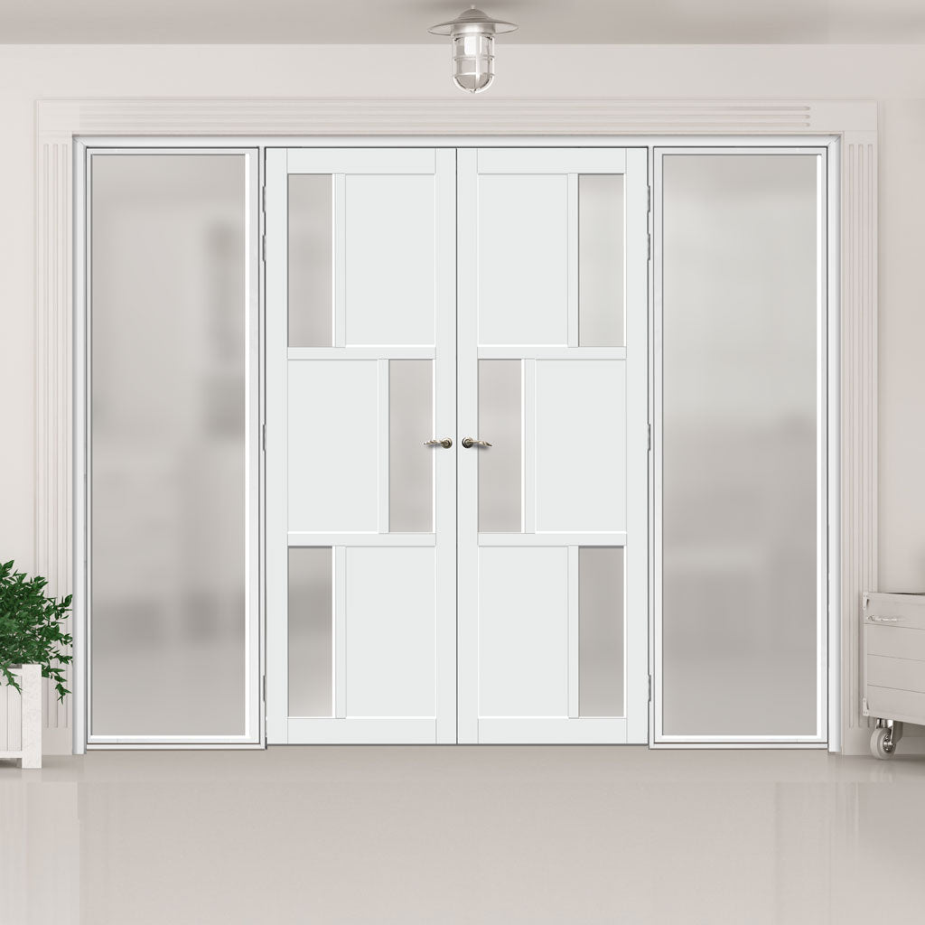 Bespoke Room Divider - Eco-Urban® Tokyo Door Pair DD6423F - Frosted Glass with Full Glass Sides - Premium Primed - Colour & Size Options