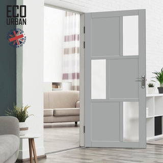 Image: Handmade Eco-Urban Tokyo 3 Pane 3 Panel Solid Wood Internal Door UK Made DD6423SG Frosted Glass - Eco-Urban® Mist Grey Premium Primed