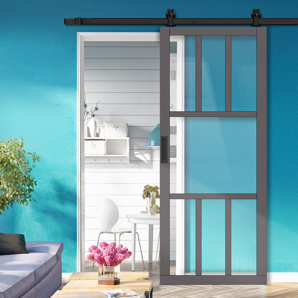 Bespoke Top Mounted Sliding Track & Door - Handcrafted Eco-Urban® Queensland 7 Pane Door DD6424G Clear Glass - Premium Primed Colour Options