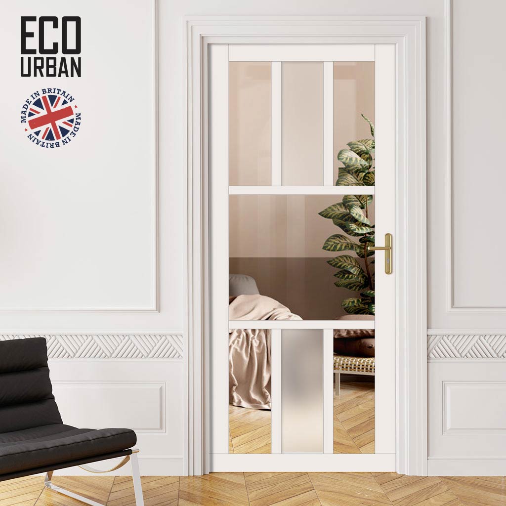 Handmade Eco-Urban Tasmania 7 Pane Solid Wood Internal Door UK Made DD6425G Clear Glass(1 FROSTED PANE) - Eco-Urban® Cloud White Premium Primed