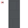 Top Mounted Black Sliding Track & Solid Wood Door - Eco-Urban® Arran 5 Panel Solid Wood Door DD6432 - Stormy Grey Premium Primed