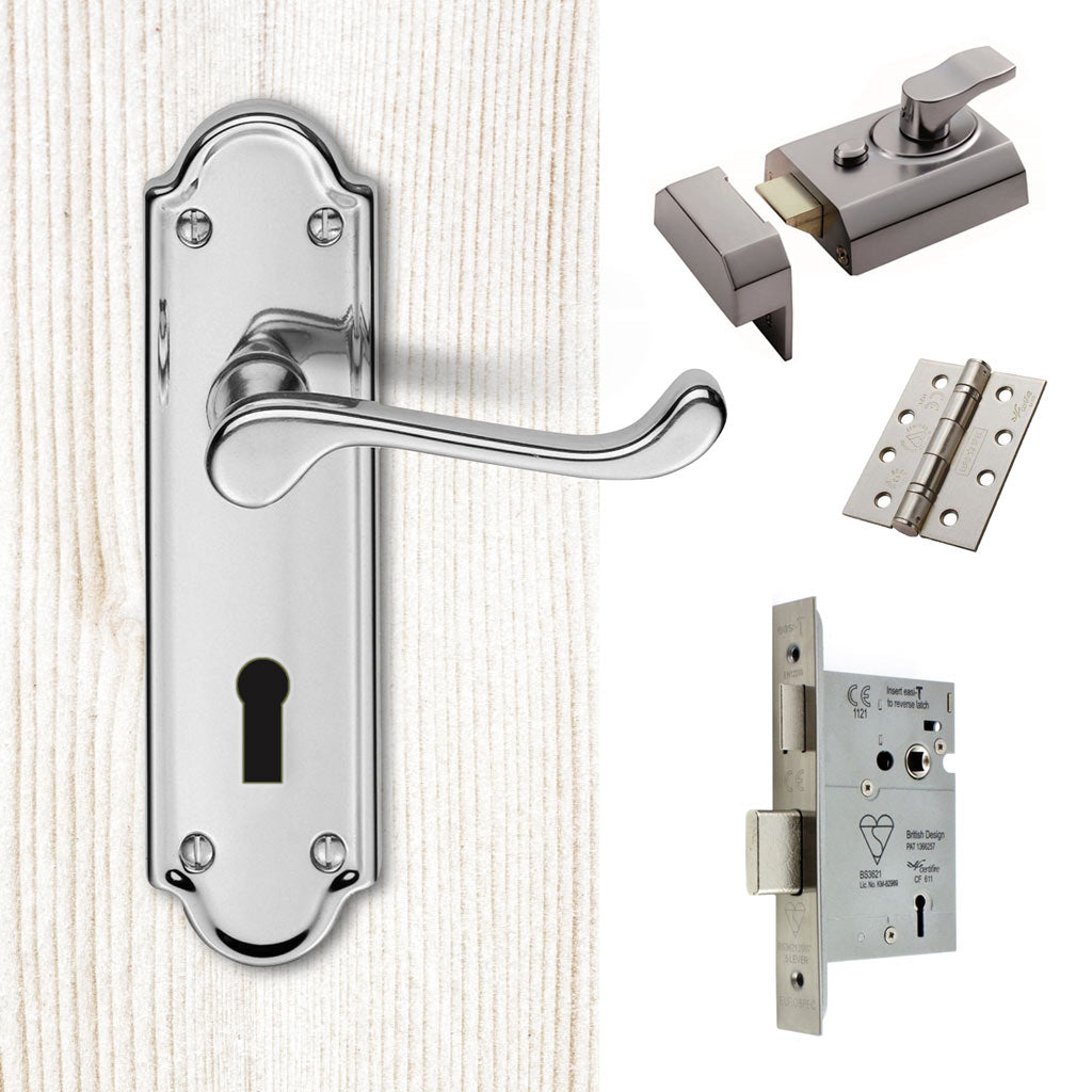 External DL17 Ashtead Suite Lever Front Door Handle Pack - Chrome Finish