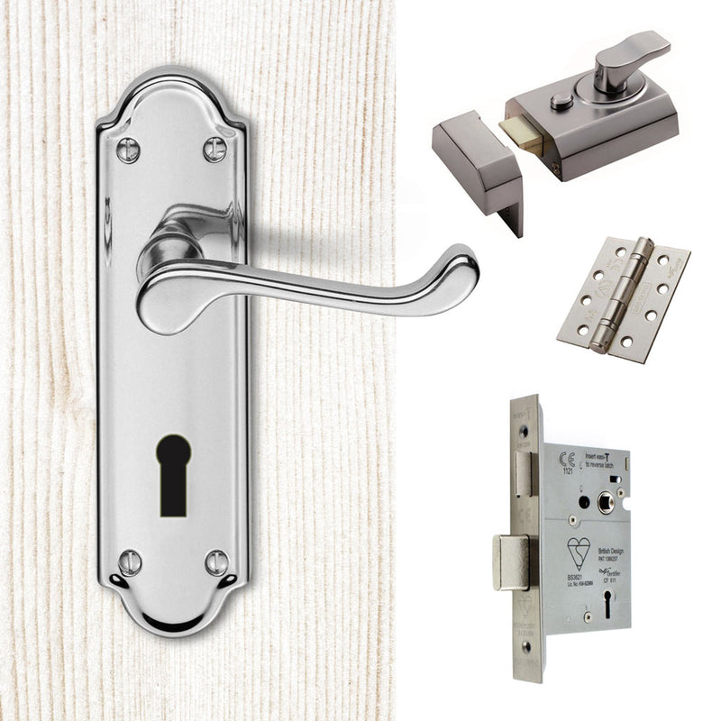 External DL17 Ashtead Suite Lever Front Door Handle Pack - Chrome Finish