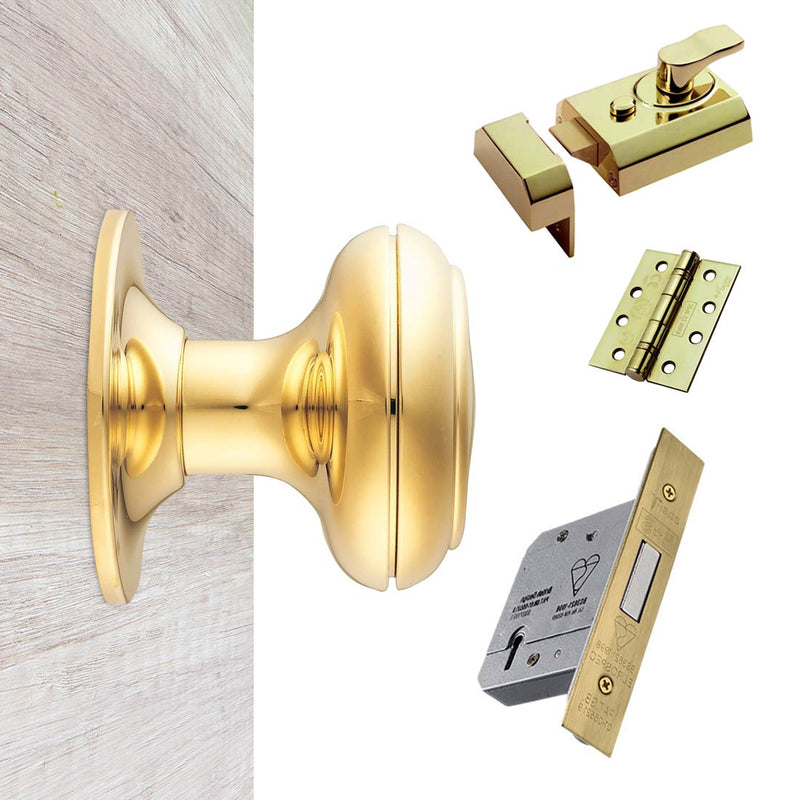 External DL219 Round Centre Knob Front Door Handle Pack - Brass Finish