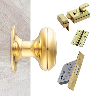 Image: External DL219 Round Centre Knob Front Door Handle Pack - Brass Finish