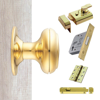 Image: External DL219 Round Centre Knob Stable Door Handle Pack - Brass Finish