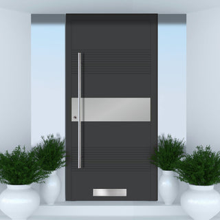 Image: External ThruSafe Aluminium Front Door - 1721 CNC Grooves & Stainless Steel - Solid - 7 Colour Options