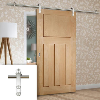 Image: Saturn Tubular Stainless Steel Sliding Track & DX 1930'S Oak Panel Door - Prefinished