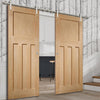 Saturn Tubular Stainless Steel Sliding Track & DX Oak Panel Double Door - 1930's Style