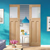 DX Oak Absolute Evokit Pocket Double Pocket Door - Obscure Glass - 1930's Style