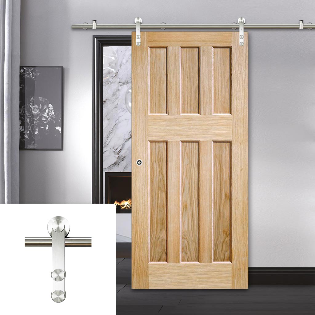 Saturn Tubular Stainless Steel Sliding Track & DX 60's Nostalgia Oak Panel Door - Unfinished