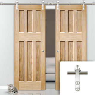 Image: Saturn Tubular Stainless Steel Sliding Track & DX 60's Nostalgia Oak Panel Double Door - Unfinished