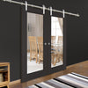 Saturn Tubular Stainless Steel Sliding Track & Diez Charcoal Black 1L Double Door - Raised Mouldings - Clear Glass - Prefinished