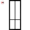 Top Mounted Black Sliding Track & Solid Wood Door - Eco-Urban® Bronx 4 Pane Solid Wood Door DD6315SG - Frosted Glass - Shadow Black Premium Primed