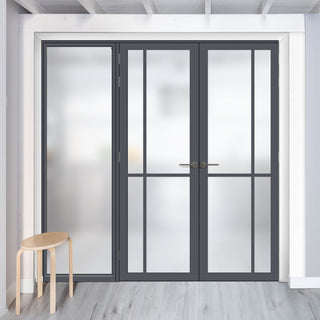 Image: Room Divider - Handmade Eco-Urban® Marfa Door Pair DD6313F - Frosted Glass - Premium Primed - Colour & Size Options