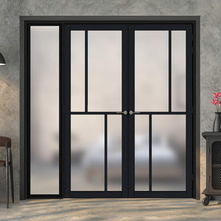 Image: Room Divider - Handmade Eco-Urban® Hampton Door Pair DD6413F - Frosted Glass - Premium Primed - Colour & Size Options