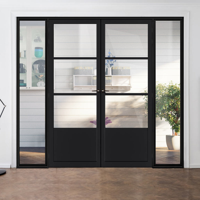 Bespoke Room Divider - Eco-Urban® Staten Door Pair DD6310C - Clear Glass with Full Glass Sides - Premium Primed - Colour & Size Options