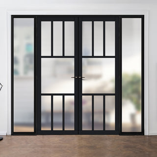 Image: Bespoke Room Divider - Eco-Urban® Queensland Door Pair DD6424F - Frosted Glass with Full Glass Sides - Premium Primed - Colour & Size Options