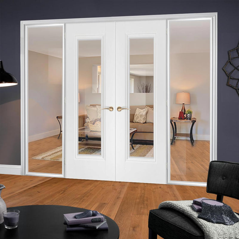 WhiteRoom Divider - Eindhoven 1 Pane Primed Clear Glass Door Pair with Full Glass Sides
