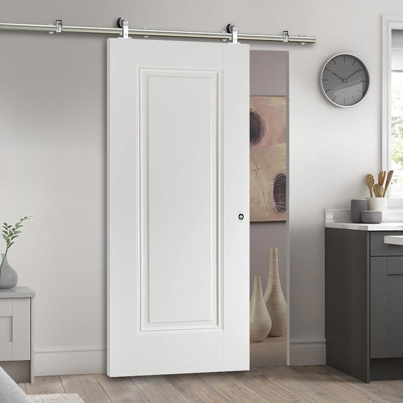 Sirius Tubular Stainless Steel Sliding Track & Eindhoven 1 Panel Door - Primed