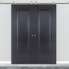 Sirius Tubular Stainless Steel Sliding Track & Eindhoven 1 Panel Black Primed Double Door - Unfinished