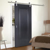 Saturn Tubular Stainless Steel Sliding Track & Eindhoven 1 Panel Black Primed Door - Unfinished