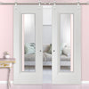 Saturn Tubular Stainless Steel Sliding Track & Eindhoven  1 Pane Double Door - Clear Glass - Primed