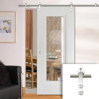 Image: Saturn Tubular Stainless Steel Sliding Track & Eindhoven  1 Pane Door - Clear Glass - Primed