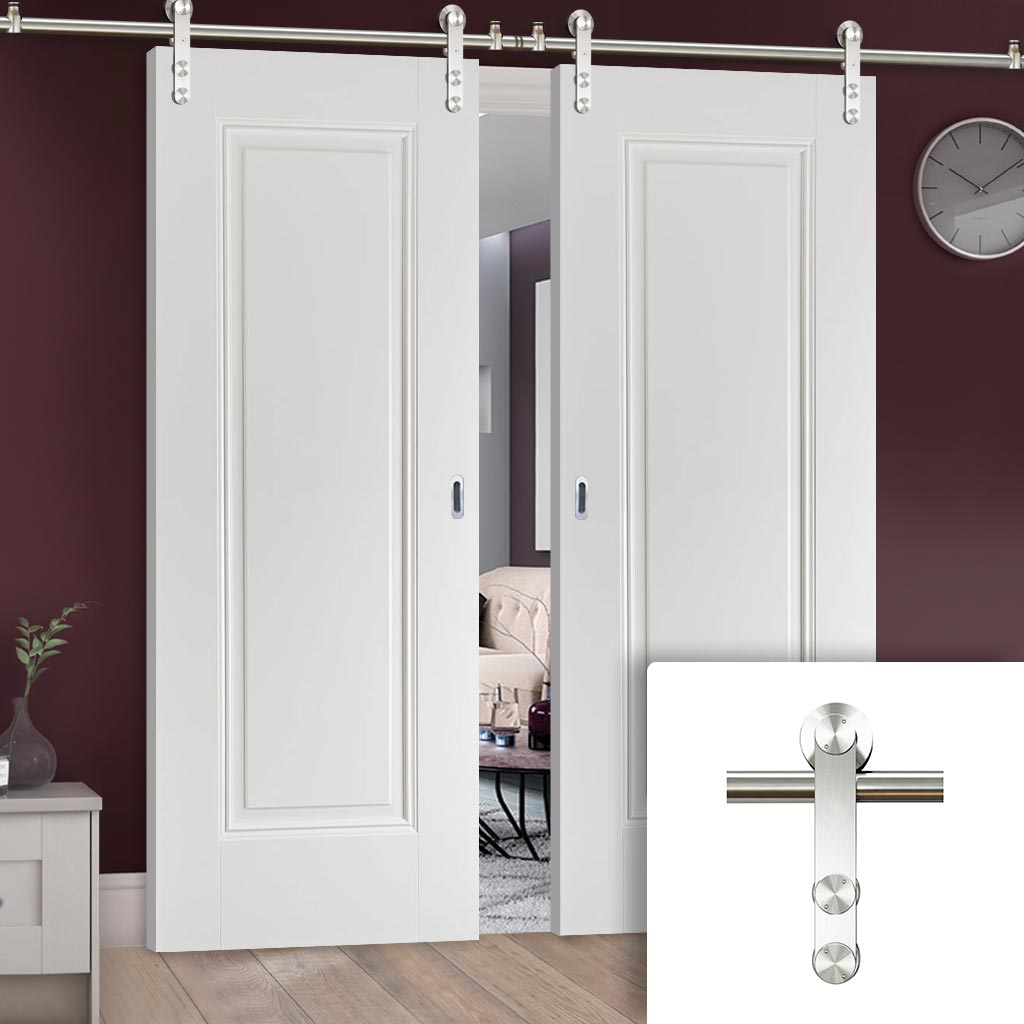 Saturn Tubular Stainless Steel Sliding Track & Eindhoven 1 Panel Double Door - Primed