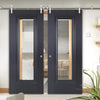 Saturn Tubular Stainless Steel Sliding Track & Eindhoven Black Primed Double Door - Clear Glass - Unfinished