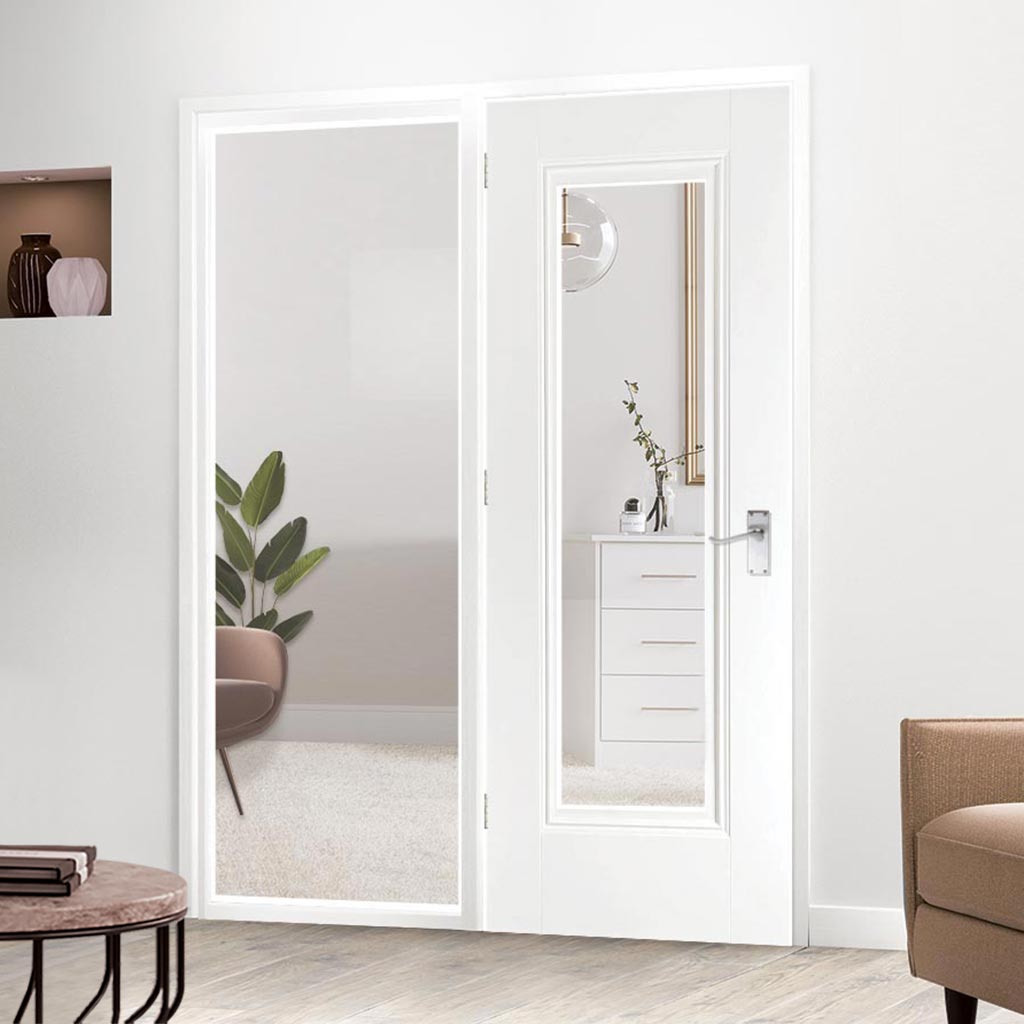 ThruEasi White Room Divider - Eindhoven 1 Pane Primed Clear Glass Door with Full Glass Side